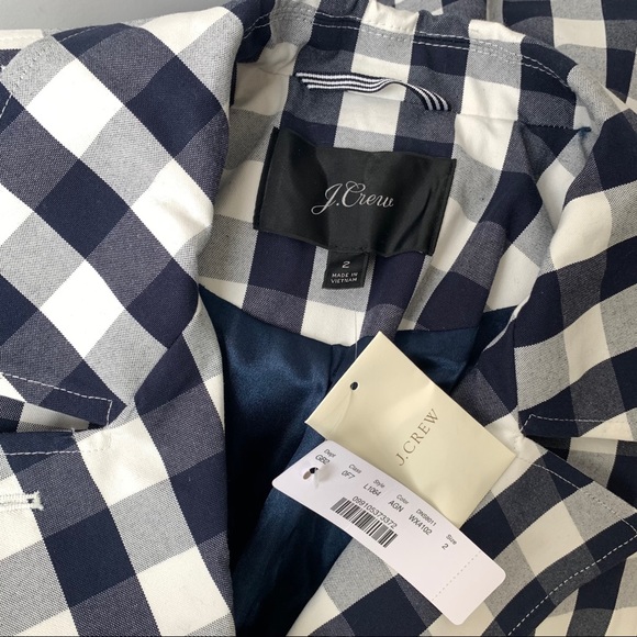J. Crew Icon Trench Coat Jacket Gingham Check Blue & White Size 2 NWT - Picture 6 of 11